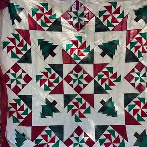 Christmas Wish Pine Tree Cotton Fabric Queen size Patchwork quilt top/topper